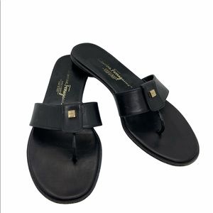 Salvatore Ferragamo Leather Slip On Sandals Black